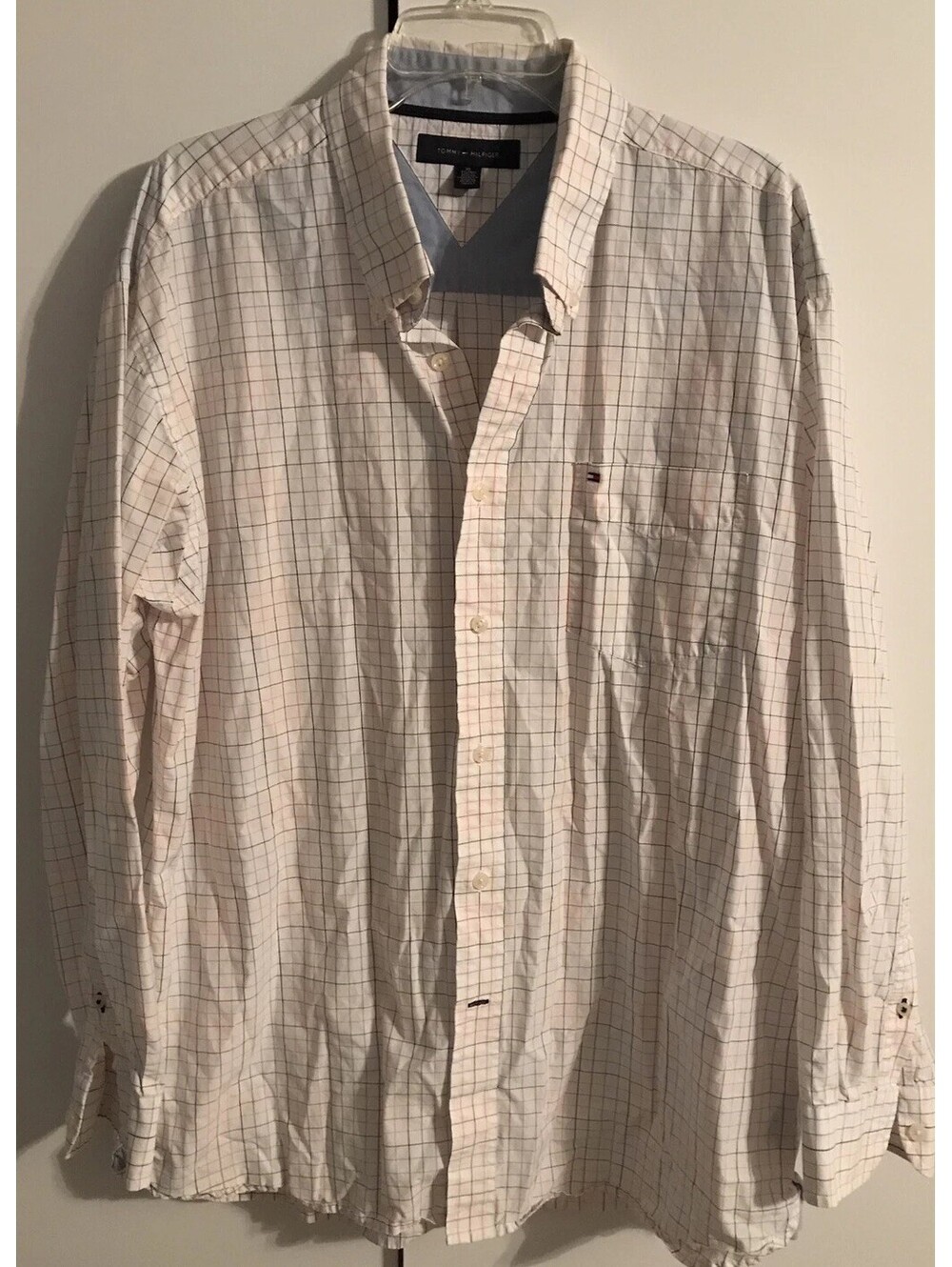 Tommy Hilfiger Mens XL White Striped Button Up Long Sleeved Shirt A821